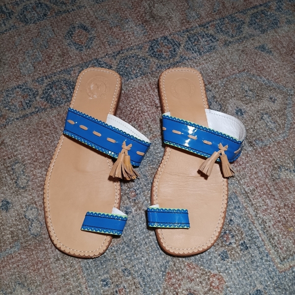 Penelope Chivlers Hug Patent Leather Sandal Blue w/ Tassels - Picture 2 of 4